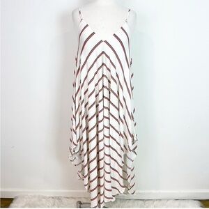 ANAMA OFF-WHITE RED NAVY STRIPE SLEEVELESS V-NECK DRAPEY DRESS WOMENS SMALL NWT